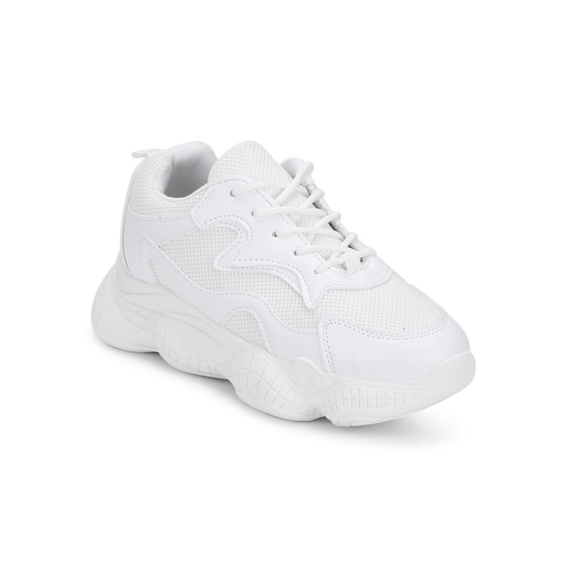 Truffle Collection White Pu Lace-up Chunky Sneakers - UK 5