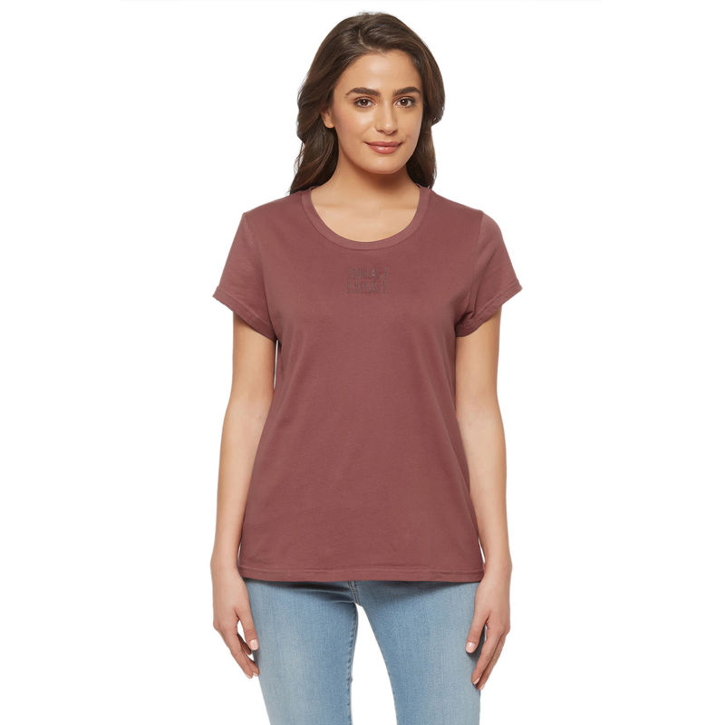 Mystere Paris Stylish Embroidered Lounge Tee - Red (S)