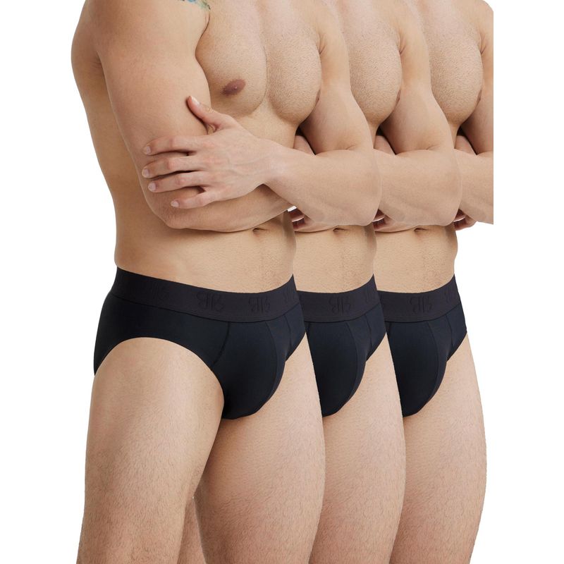 B'There Men Black Polyamide Solid Brief (Pack of 3) (L)