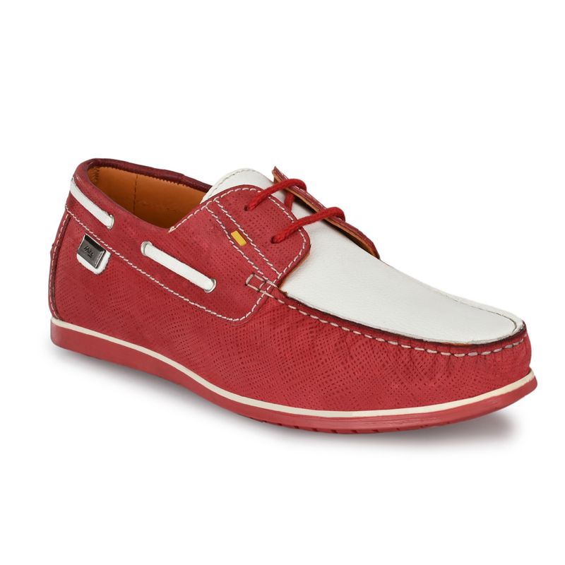 Hitz Men's Red Leather Lace-up Boat Shoes (UK 6)