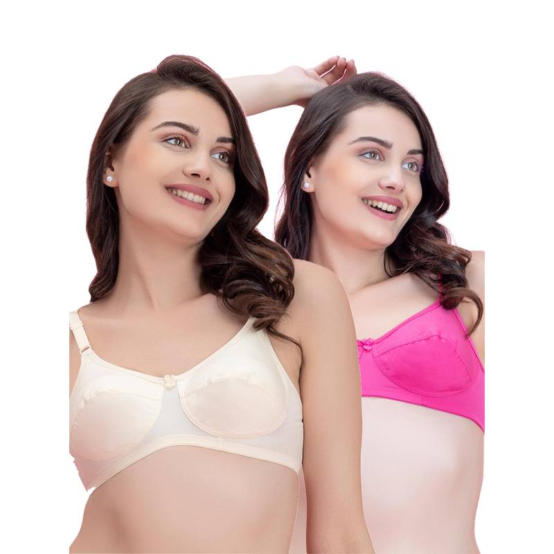 Groversons Paris Beauty Women Multi-Color Solid/Plain Cotton Non-Padded Bra (Pack of 2) (32B)