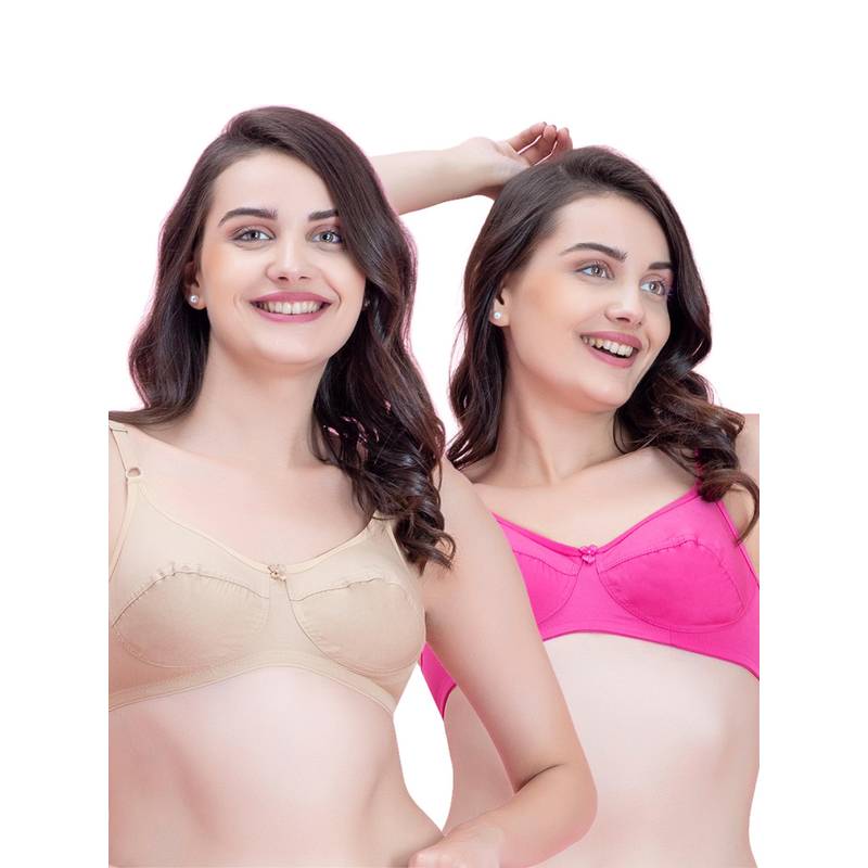 Groversons Paris Beauty Women Multi-Color Solid/Plain Cotton Non-Padded Bra (Pack of 2) (30B)