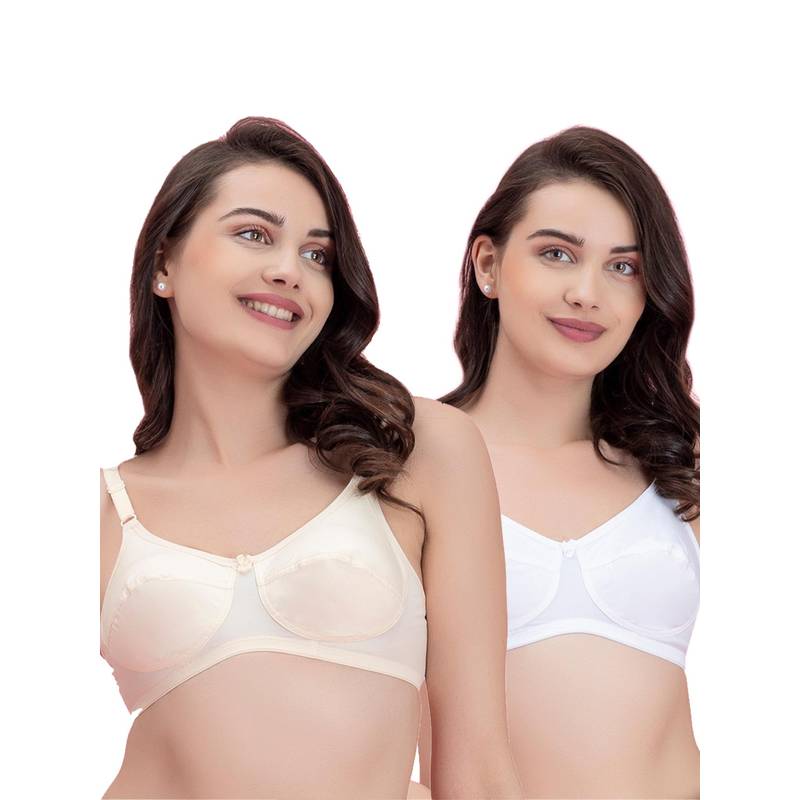 Groversons Paris Beauty Women Multi-Color Solid/Plain Cotton Non-Padded Bra (Pack of 2) (32B)