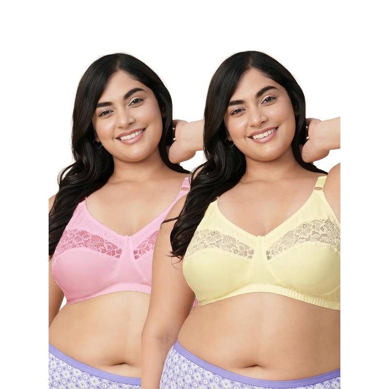Groversons Paris Beauty Women Multi-Color Solid/Plain Cotton Non-Padded Bra (Pack of 2) (32B)
