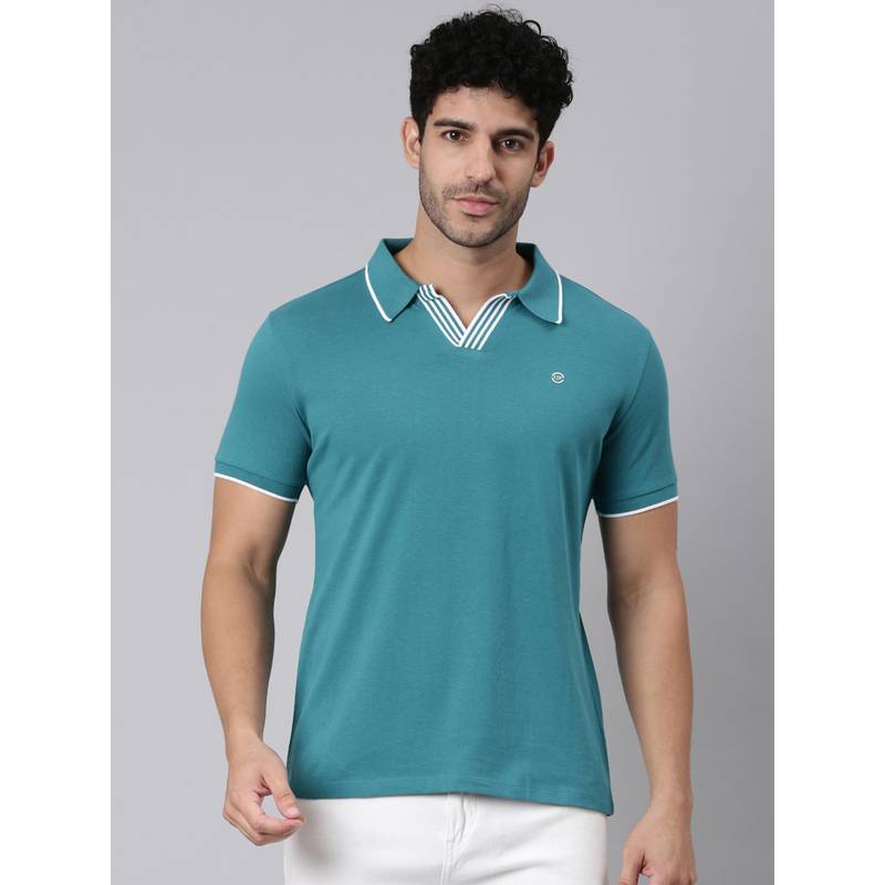 Classic Polo Men Teal Slim Fit Solid/Plain Cotton Blend Polo T-shirt (2XL)