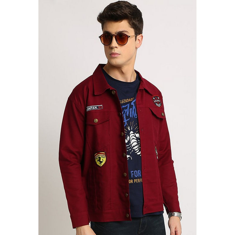 Voxati Maroon Men Denim Jacket (M)