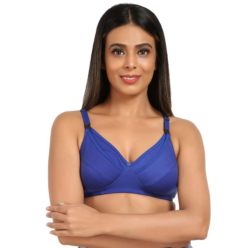 Mine4Nine Non Padded Full Coverage All Day Comfort Maternity Bra Blue & Black (Pack of 2) (40C)