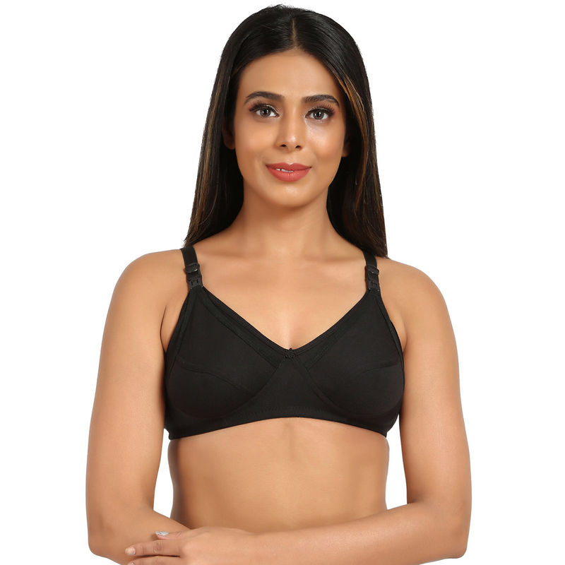 Mine4Nine Non Padded Full Coverage All Day Comfort Maternity Bra Black & Pink (Pack of 2) (32B)