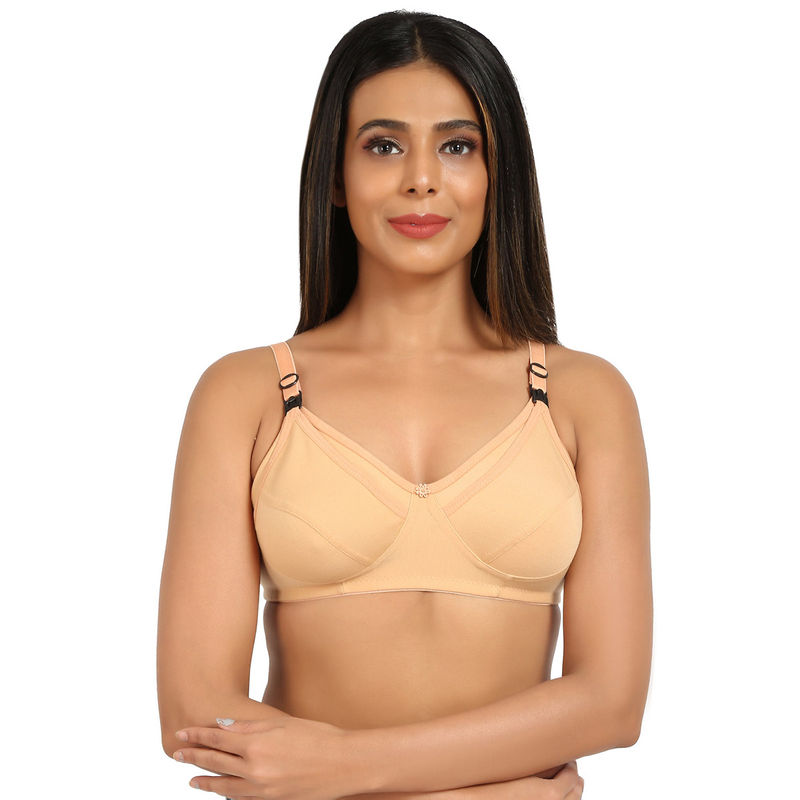 Mine4Nine Non Padded Full Coverage All Day Comfort Maternity Bra Beige & Pink (Pack of 2) (42C)
