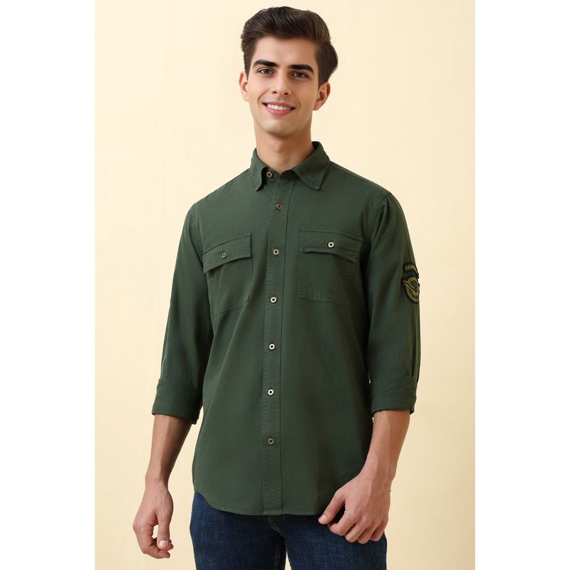 Allen Solly Men Green Solid Full Sleeves Casual Shirt (40)