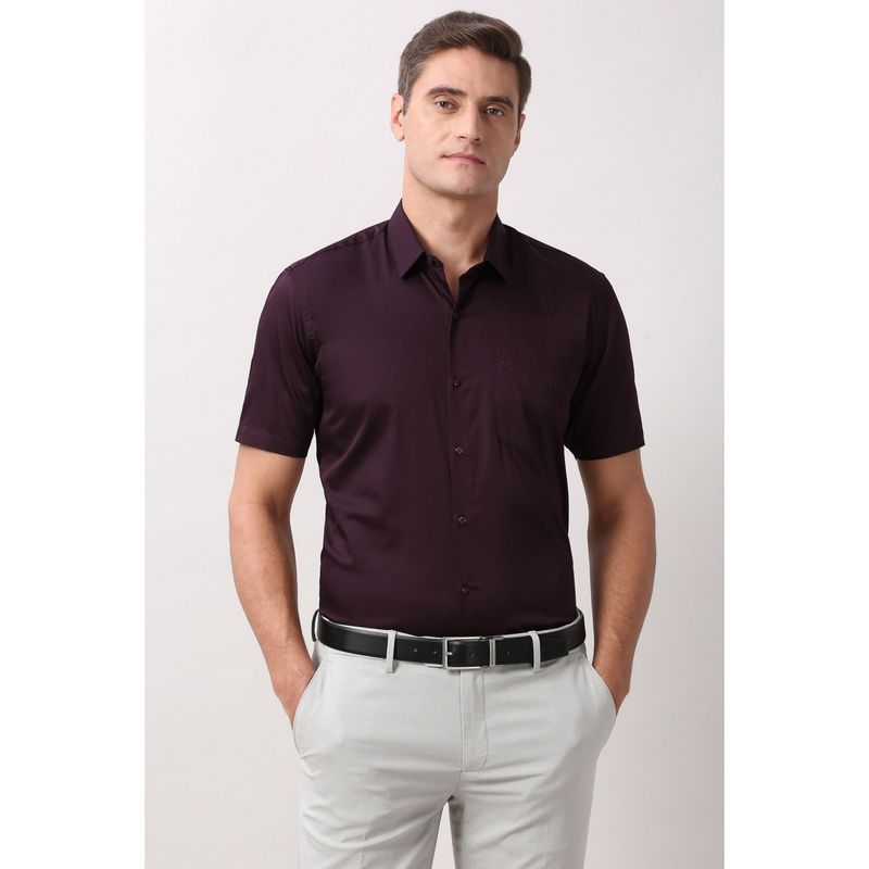 Peter England Men Maroon Regular Fit Half Sleeves Formal Shirt (40)