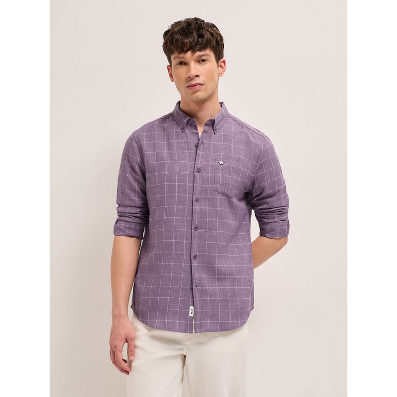 THE BEAR HOUSE Mens Purple Slim Fit Checked Woven Casual Shirt (3XL)