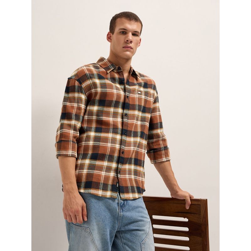 THE BEAR HOUSE Mens Multi-Color Relaxed Fit Checked Cotton Flannel Casual Shirt (S)