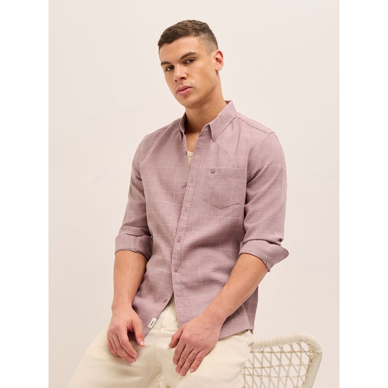 THE BEAR HOUSE Mens Pink Slim Fit Checked Woven Casual Shirt (S)