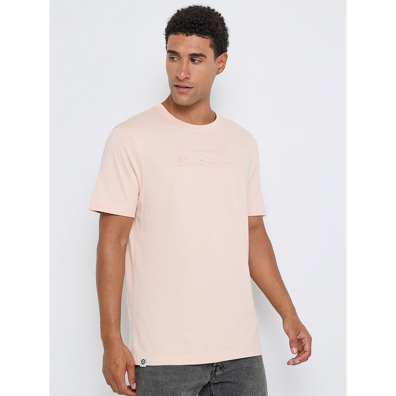 Ben Sherman Men Nude Crew Neck with Embroidered Logo T-Shirt (S)