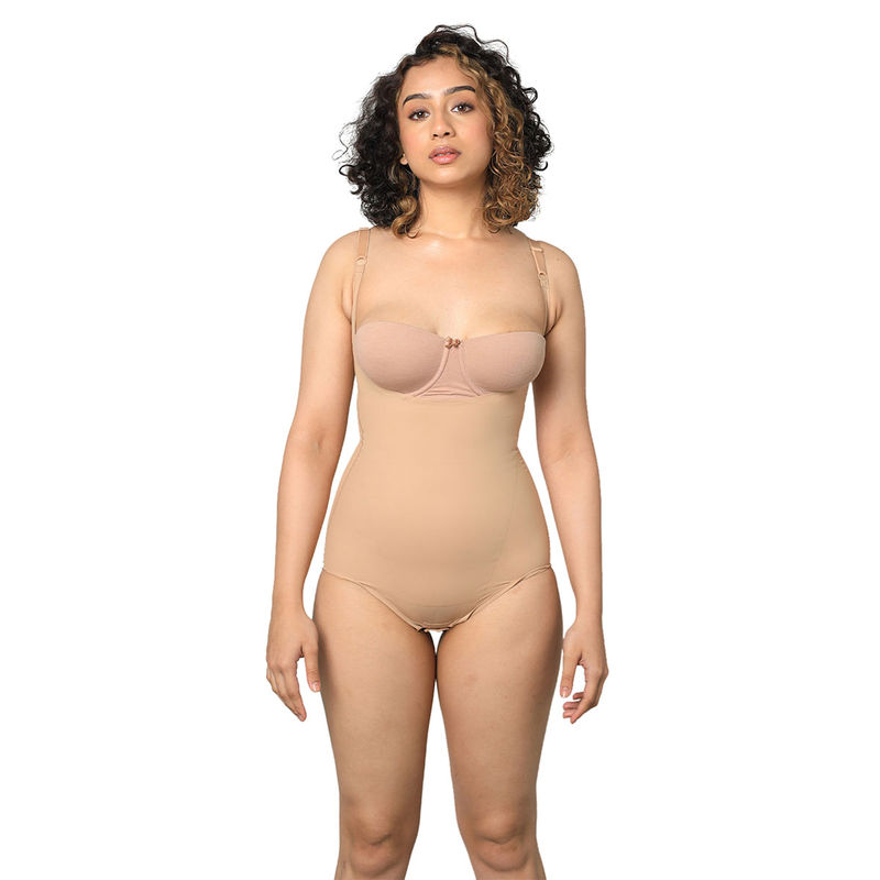 ButtChique Bodysuit Beige Shapewear Tummy & Upper Body Sculpting, Adjustable Straps (XL)