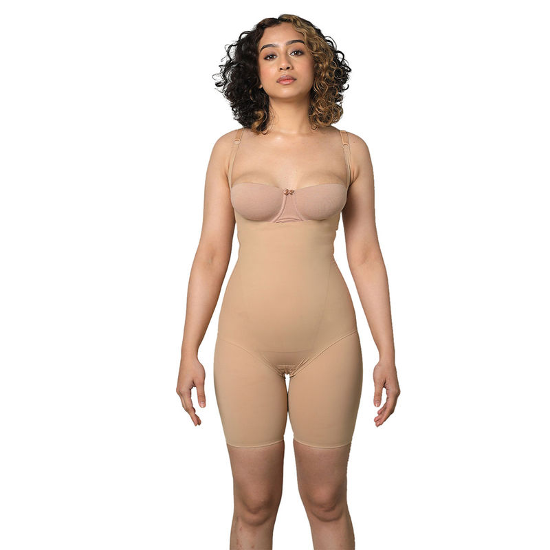 ButtChique Full-Bodysuit Beige Shapewear All Over Sculpting With Adjustable Straps (L)