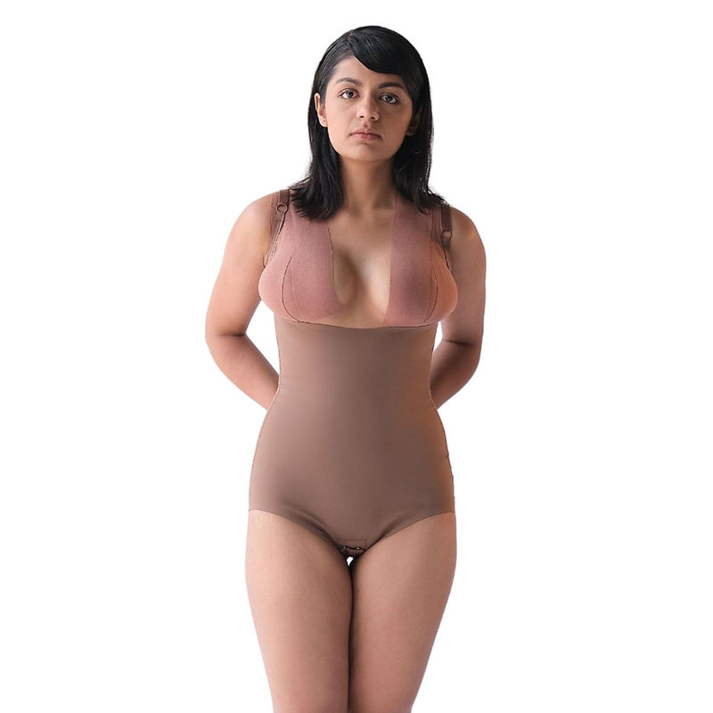 ButtChique Bodysuit Shapewear Tummy & Upper Body Sculpting, Adjustable Straps- Brown (5XL)