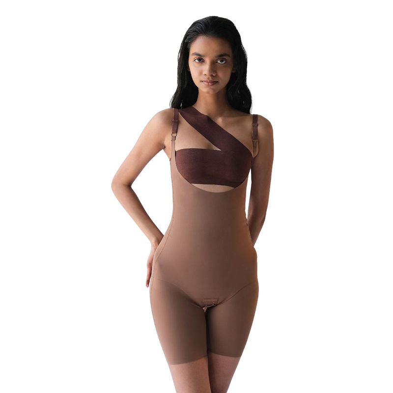 ButtChique Full-Bodysuit Shapewear All Over Sculpting With Adjustable Straps- Brown (S)