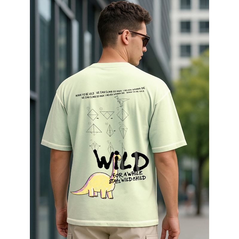 Bewakoof Men's Green Wild Graphic Printed Oversized T-shirt (XL)