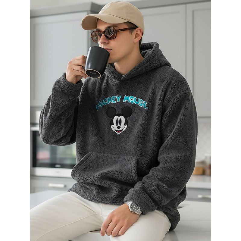 Bewakoof Official Disney Men's Grey Mickey Graphic Printed Oversized Hoodies (2XL)