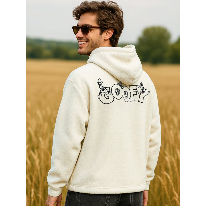 Bewakoof Men's White Goofy Graphic Printed Oversized Hoodies (M)