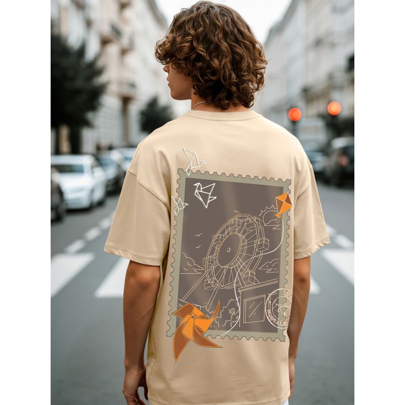 Bewakoof Men's Ginger Root Brown 360 Nostalgia Graphic Printed Oversized T-shirt (S)