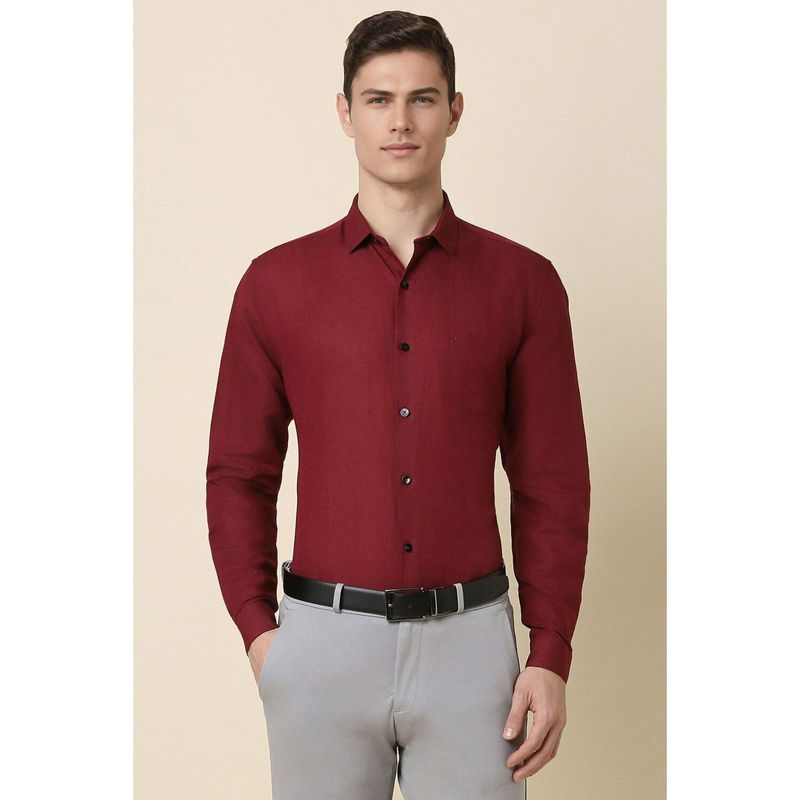 Allen Solly Men Maroon Slim Fit Solid Full Sleeves Formal Shirt (39)