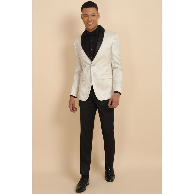 Allen Solly Men Cream Slim Fit Print Party Suit (Set of 2) (40)
