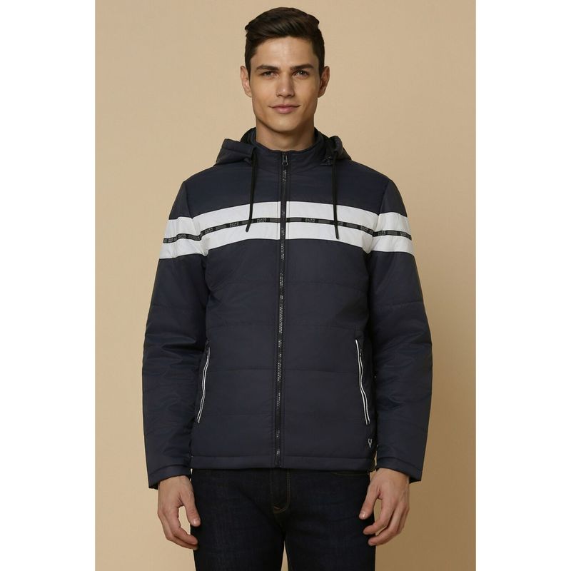 Allen Solly Men Navy Stripes Full Sleeves Casual Jacket (S)