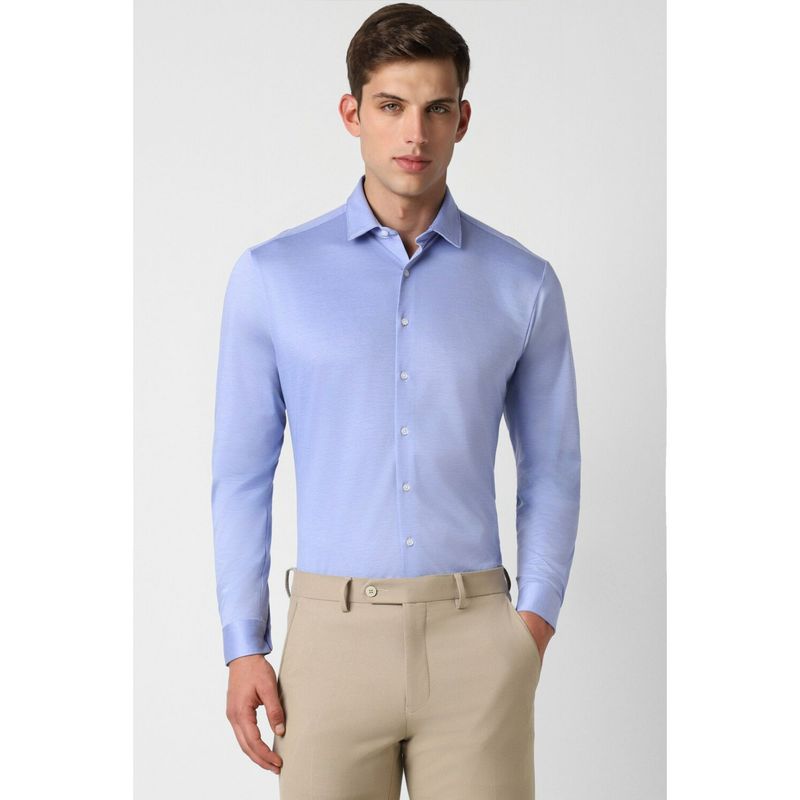 Van Heusen Men Blue Slim Fit Solid Full Sleeves Formal Shirt (44)