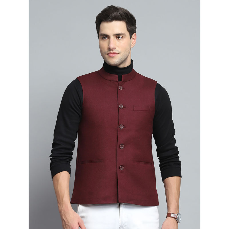 Monte Carlo Men Wine Solid Nehru Jacket (3XL)
