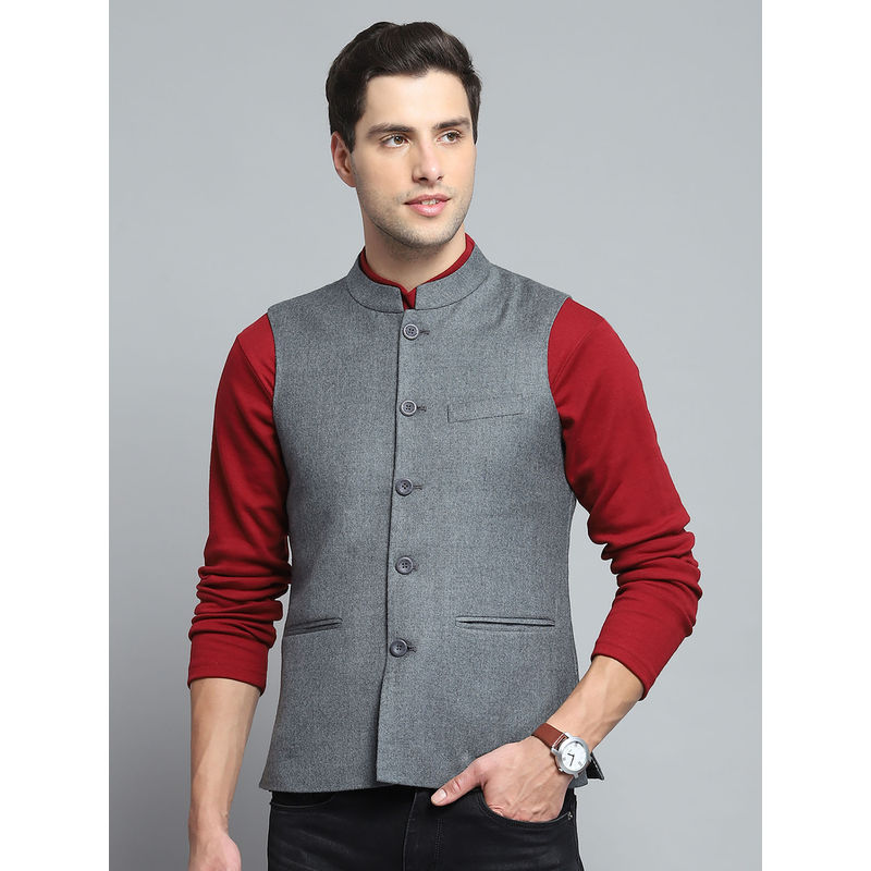 Monte Carlo Men Grey Solid Nehru Jacket (3XL)