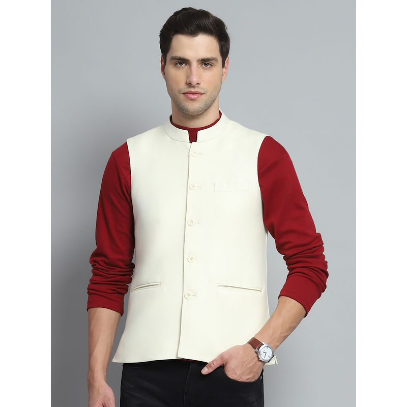 Monte Carlo Men White Solid Nehru Jacket (L)