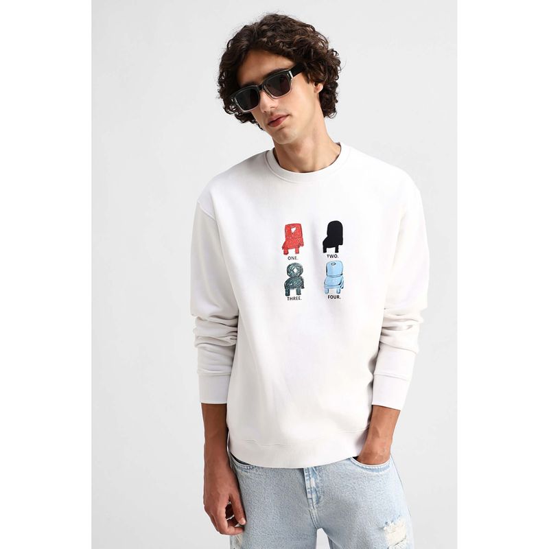 Snitch White Printed Full Sleeves Regular Casual Sweatshirt For Men (S)