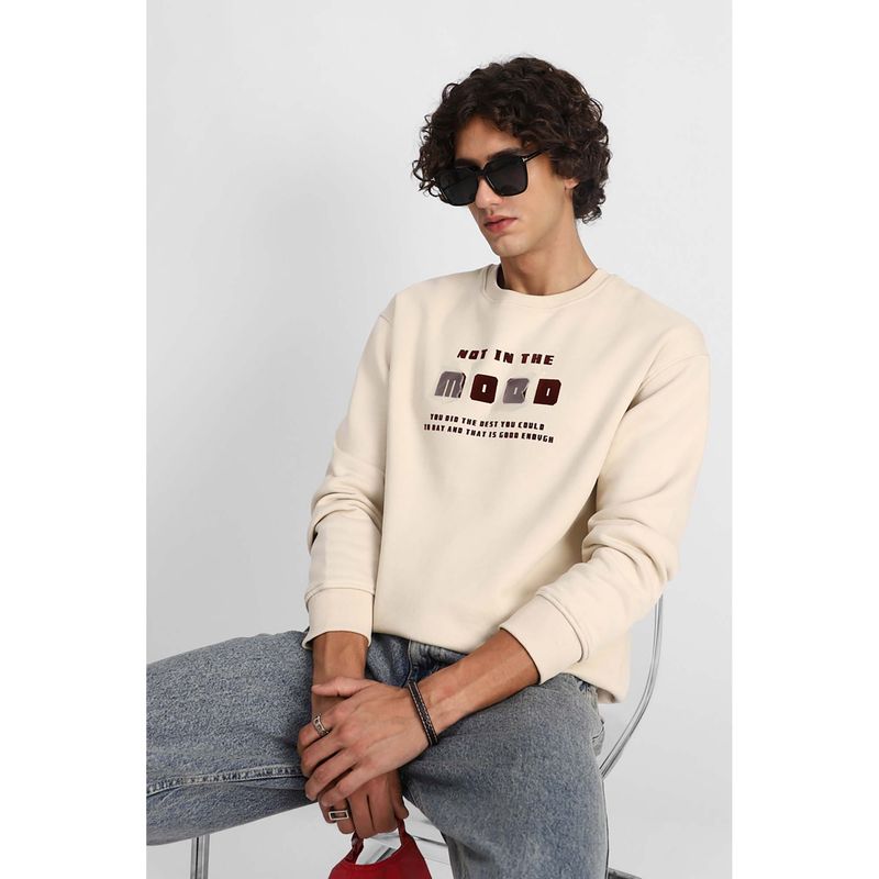Snitch Cream Printed Full Sleeves Regular Casual Sweatshirt For Men (M)
