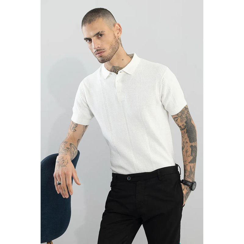 Snitch Coulter Knitted White Polo T-Shirt (M)