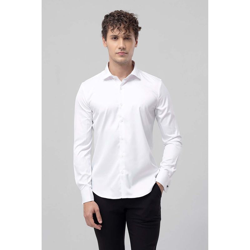 Snitch Double Cuff White Satin Cotton Shirt (L)