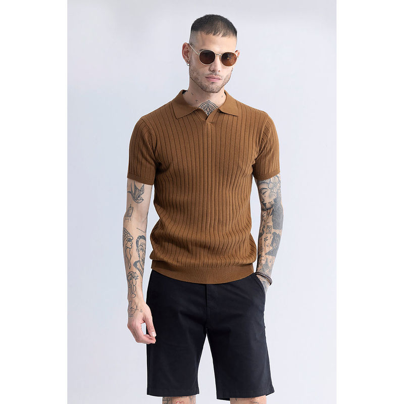 Snitch Men Brown Sleek Polo T-Shirt (S)