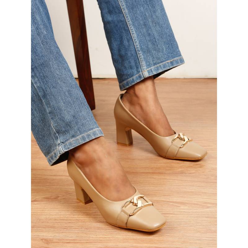 Flat n Heels Women Khaki Pumps Heels (EURO 39)