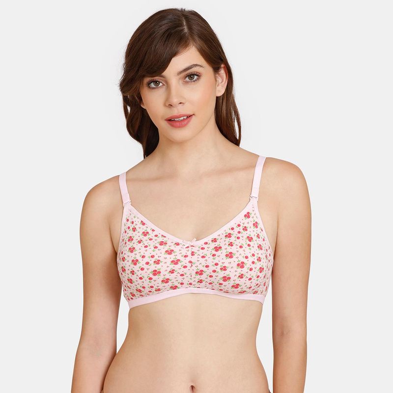 Zivame Rosaline Double Layered Non-Wired 3-4th Coverage T-Shirt Bra - Baby Rose Print Pink (32C)