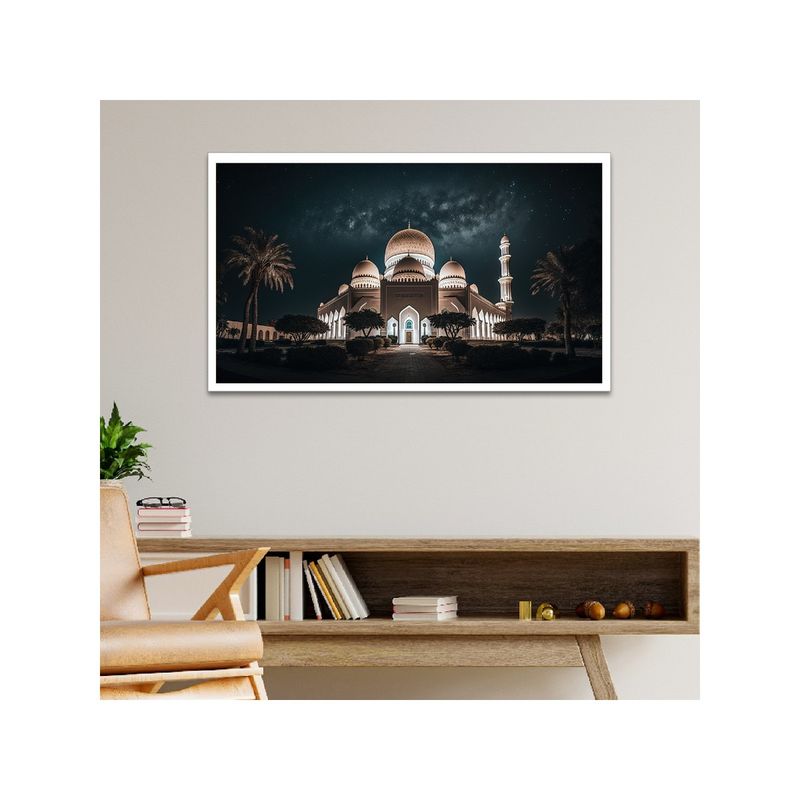 Dekorstation Blessed Ramadan Nights Serene Mosque Floating Frame Canvas Wall Painting (12x24 inches)