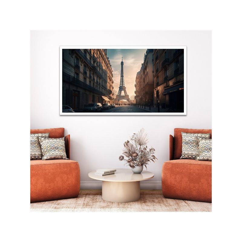 Dekorstation Beautiful Scenery of Sun Sets On Paris City Floating Frame Wall Painting (12x24 inches)