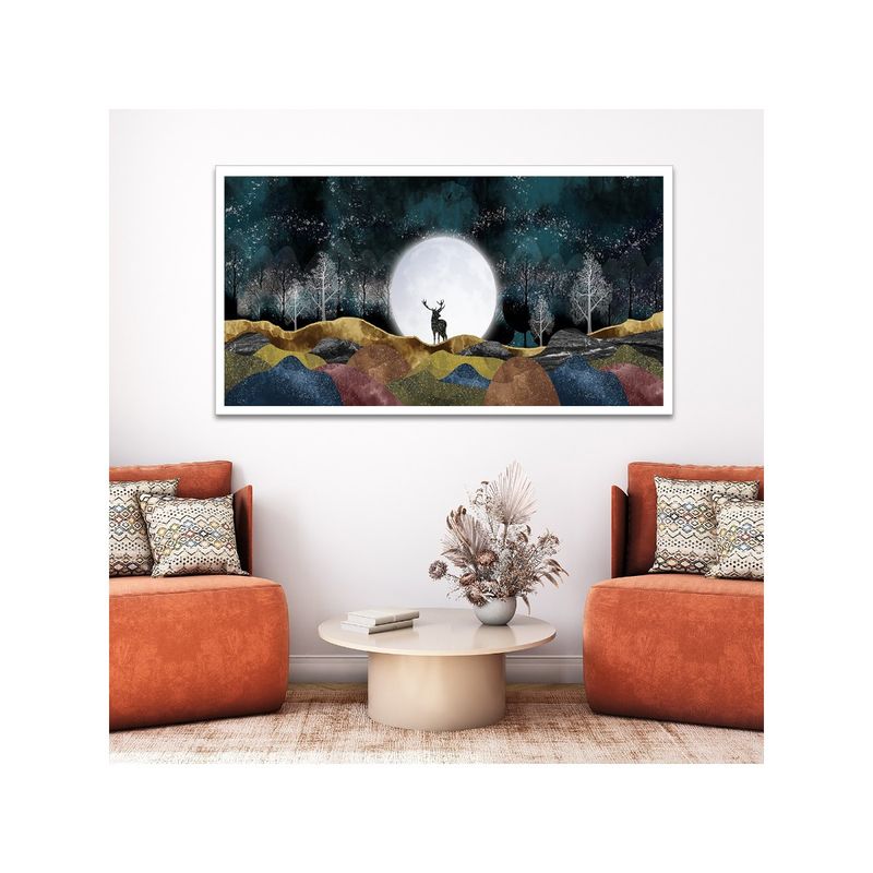 Dekorstation Beautiful Deer In Moonlight Forest Floating Frame Canvas Wall Painting (12x24 inches)