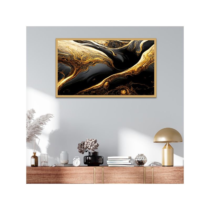 Dekorstation Abstract Deco In Black and Gold Design Floating Frame Wall Painting (12x24 inches)