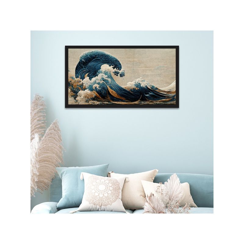 Dekorstation Great Wave of f Kanagawa Floating Frame Canvas Wall Painting (12x24 inches)