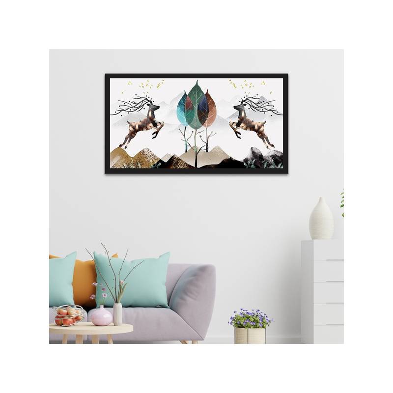 Dekorstation Two Deer Modern Art Floating Frame Canvas Wall Painting (12x24 inches)