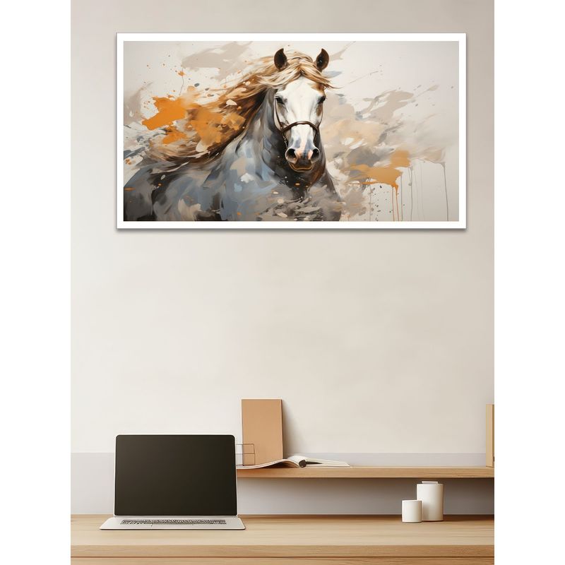 Dekorstation Beautiful Horse Art Golden Touch Frame Landscape Wall Painting (12x24 inches)