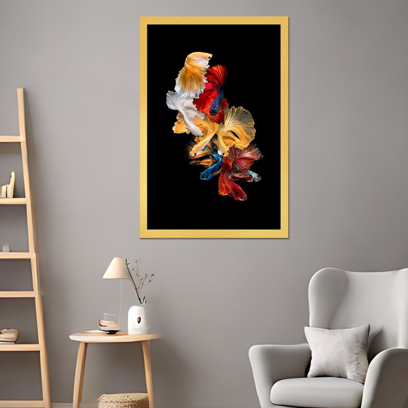 Dekorstation Floating Painting Hd Luxury Gold Fish with Sequins Artwork Wall Painting (12x24 inches)