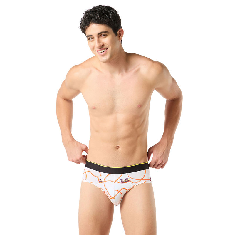 Bummer Men Printed White Briefs Underwear Ultra Soft & Breathable (L)